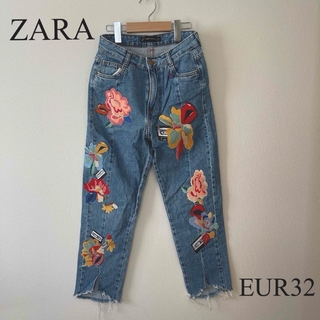 ZARA - EUR size 32☆ZARA センタースリット デニム 刺繍