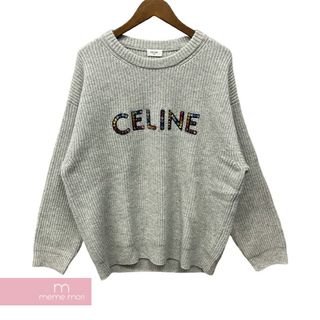 セリーヌ(celine)のCELINE 2023SS Colored Stone Crewneck Knit Sweater 2AG77445U セリーヌ カラーストーン クルーネックニットセーター レインボーロゴ ラインストーン 羊毛 エディスリマン グレー サイズXS【240527】【ほぼ新品】【me04】(ニット/セーター)