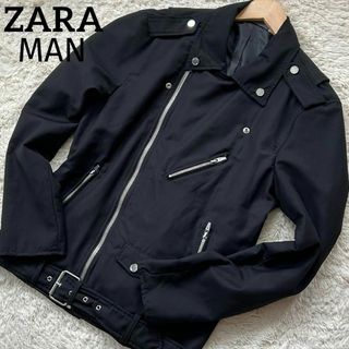 ザラ(ZARA)の極美品 ザラ ダブル ライダースジャケット ブルゾン 春夏 薄手 ベルト付き 黒(ライダースジャケット)