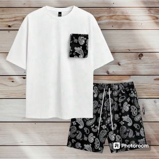 ☆SALE☆Manfinity Men's ペイズリー柄 セットアップ XXL(Tシャツ/カットソー(半袖/袖なし))