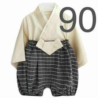 袴 はかま ロンパース 90 ホワイト 着物 男の子 ベビー 服 コスプレ d(和服/着物)