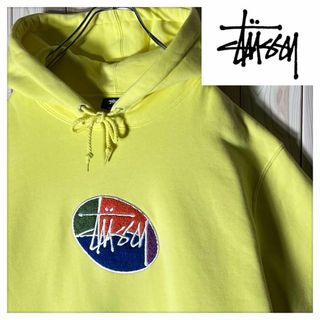 ステューシー(STUSSY)の【美品 M】ステューシー 刺繍 ワッフル オーバルロゴ スウェット パーカー 黄(パーカー)