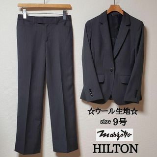 アオヤマ(青山)のHILTON　×　マルゾット　レディース　パンツスーツ　9号　グレー　ストライプ(スーツ)