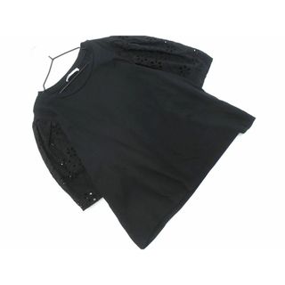 ザラ(ZARA)のZARA ザラ レーススリーブ カットソー sizeL/黒 ■◆ レディース(カットソー(半袖/袖なし))