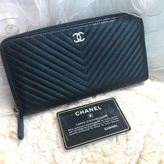 シャネル(CHANEL)の☆美品☆CHANEL　シェブロン　ステッチ　ラウンドファスナー長財布　COCO(財布)