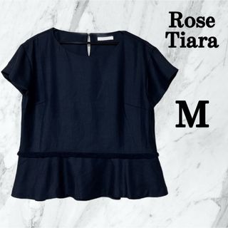 ローズティアラ(Rose Tiara)の【美品】Rose Tiaraローズティアラ デニム風フリルブラウス　半袖　M(シャツ/ブラウス(半袖/袖なし))