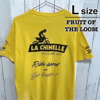 フルーツオブザルーム(FRUIT OF THE LOOM)のFRUIT OF THE LOOM　Tシャツ　L　イエロー　バイク　USA古着(Tシャツ/カットソー(半袖/袖なし))