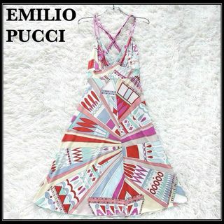 エミリオプッチ(EMILIO PUCCI)のエミリオプッチ Aライン 総柄 シルク ノースリーブ マルチカラー ワンピース(ロングワンピース/マキシワンピース)