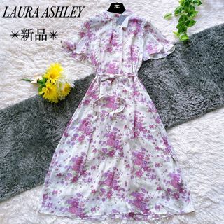 ローラアシュレイ(LAURA ASHLEY)の新品タグ付き✨ローラアシュレイ　ロングワンピース　アランデル柄　花柄　ベルト　Ｌ(ロングワンピース/マキシワンピース)