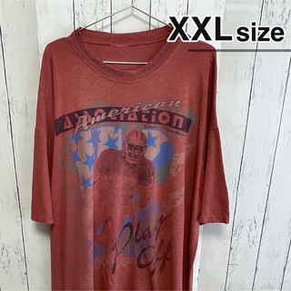 USA古着　Tシャツ　XXL　ワインレッド　アメリカンフットボール　ダメージ(Tシャツ/カットソー(半袖/袖なし))