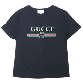 Gucci - グッチ ヴィンテージ GG インターロッキング ロゴ プリント 半袖Ｔシャツ レディース サイズ L 黒 ブラック イタリア製 GUCCI