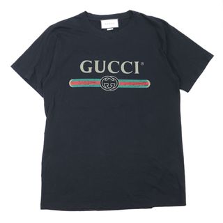 グッチ(Gucci)のグッチ 45709 X5L89 ヴィンテージ GGロゴ インターロッキング プリント ダメージ 加工 フラワー エンブロイダリー 花 刺繍 半袖 Ｔシャツ メンズ サイズ XS ブラック 黒 イタリア製 GUCCI(Tシャツ/カットソー(半袖/袖なし))