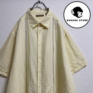 90s キューバシャツ ラインシャツ イエロー オーバーサイズ(Tシャツ/カットソー(半袖/袖なし))