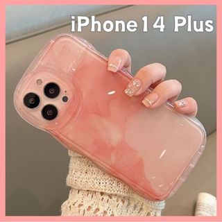 iPhone14Plus ケース グラデーション 大理石 ピンク 韓国 ウエーブ(iPhoneケース)