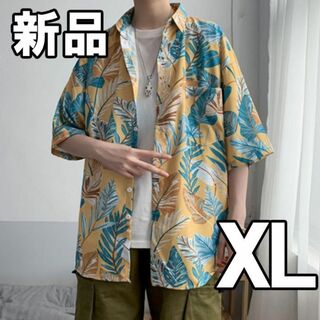 【限定セール！新品未使用】メンズシャツ 半袖 イエロー XL(Tシャツ/カットソー(半袖/袖なし))