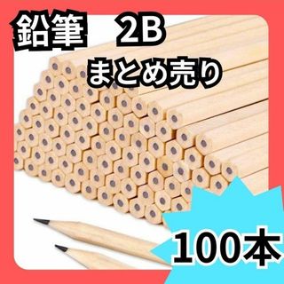 ロゴなし　鉛筆 100本 まとめ売 2B　滑らかな書心地 デッサン 天然木 六角(鉛筆)