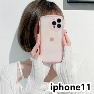 iphone11ケース　透明　波型花 耐衝撃ピンク103(iPhoneケース)