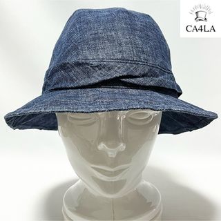 【美品】CA4LAカシラ日本製 藍染め天然素材リネン麻ハット ワイヤー入りブリム