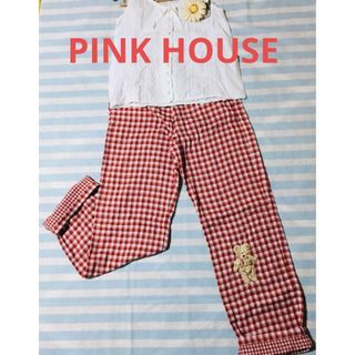 PINK HOUSE - 165.ピンクハウス/PINK HOUSE/クマ刺繍 ギンガムチェックパンツ