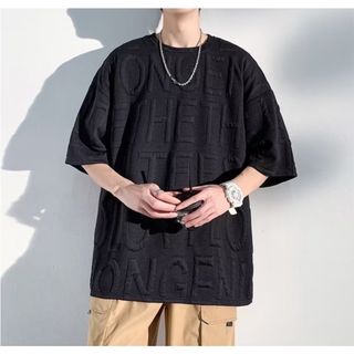 残り僅か✨男性　プリントTシャツ　ルーズフィット　原宿　ブラック　アルファベット(Tシャツ/カットソー(半袖/袖なし))