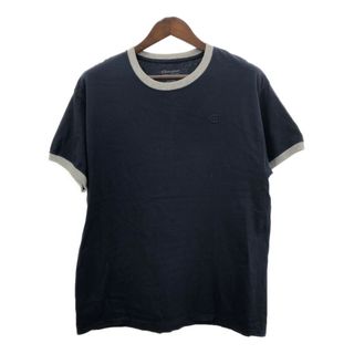 Champion - Champion チャンピオン AUTHENTIC オーセンティック リンガーＴシャツ ワンポイント ネイビー (メンズ L) 中古 古着 Q8060