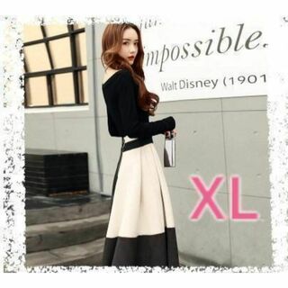 【新品】スカート セットアップ Aライン バイカラー 高級 おしゃれ 韓国 XL(ひざ丈スカート)
