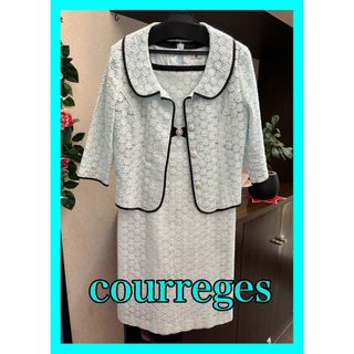 クレージュ(Courreges)の【美品】総柄　courrage セットアップ　アクセ　花柄刺繍　9AR(スーツ)