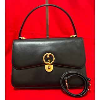 グッチ(Gucci)の希少】 GUCCI グッチ オールド　カーフレザー　2way バッグ　金具　黒(ハンドバッグ)