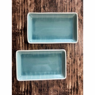 ブルー 22cm 長皿 2枚 オシャレ せっ器 魚皿 カフェ風 和洋食器