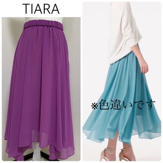 【中古美品】TIARAイレヘムフレアスカート　パープル　サイズ2 シフォン