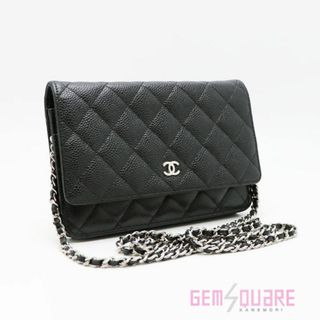 CHANEL - CHANEL シャネル チェーンウォレット 黒 キャビアスキン 中古 A33814