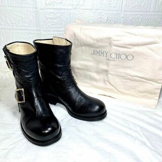 ジミーチュウ(JIMMY CHOO)の保存袋付★ジミーチュウ　エンジニアブーツ　ブラック　レザー　35(ブーツ)