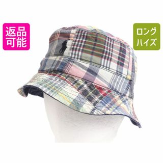 ラルフローレン(Ralph Lauren)のポロ ラルフローレン リバーシブル バケット ハット メンズ レディース / 古着 帽子 POLO マドラス チェック 紺 ワンポイント アウトドア(ハット)