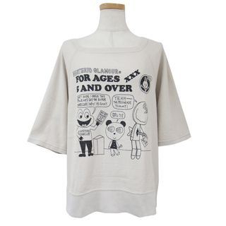 HYSTERIC GLAMOUR - HYSTERIC GLAMOUR ヒステリックグラマー スウェット ベージュ FREE FOR AGES コットン オーバーサイズ スクエアネック 半袖 トップス カットソー プルオーバー 春夏 カジュアル イラスト プリント【レディース】【中古】