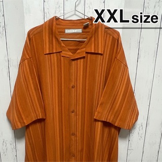 シャツ(shirts)のUSA古着　半袖シャツ　XXL　オープンカラー　ストライプ　テラコッタ　オレンジ(シャツ)