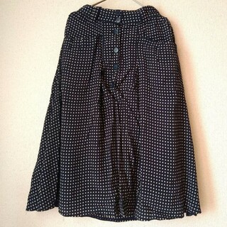【匿名配送】スカート ドット ネイビー イタリア製 レトロ(ひざ丈スカート)