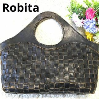 Robita　ブラック　本革　編み込み　レザー　トートバッグ　ダメージ加工