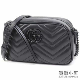 グッチ(Gucci)の【美品】グッチ【GUCCI】GGマーモント キルティング スモール ショルダーバッグ シェブロン チェーンショルダー ポシェット ブラック セラミック加工 ダブルG マトラッセ 447632 DTDHV 1000 GG MARMONT SMALL SHOULDER BAG MATELASSE LEATHER【Aランク】【中古】(ショルダーバッグ)