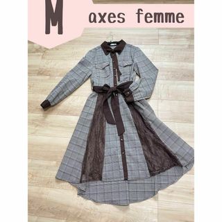 axes femme - 【axes femme】アクシーズファム　ロングシャツワンピース異素材　レース