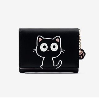 【人気商品】ブラック　カードケース　ミニ財布　黒猫　ポーチ　肉球(小物入れ)