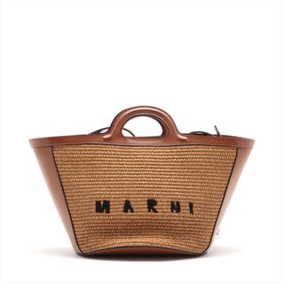 マルニ(Marni)のマルニ  ストロー×レザー  ブラウン レディース ハンドバッグ(ハンドバッグ)