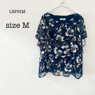 レプシィム(LEPSIM)の【LEPSIM】花柄シフォンブラウス　袖シアーアシメフリル　ノースリーブ　M(シャツ/ブラウス(半袖/袖なし))