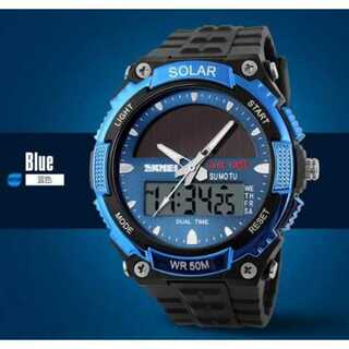 メンズ 腕時計 デジタル アナログ 両表示 ブルー ソーラーパネル充電(腕時計)
