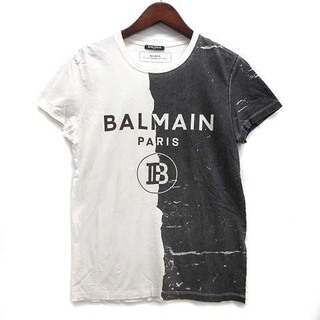 BALMAIN - バルマン モノクロハーフプリント Tシャツ カットソー 半袖 白 黒 XS