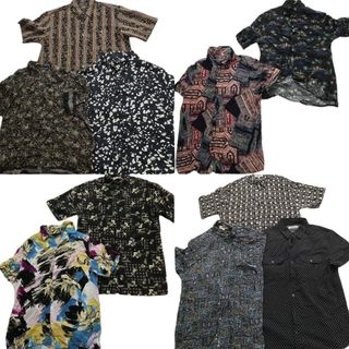 古着卸 まとめ売り 総柄 半袖シャツ 10枚セット (メンズ S /M /L ) 黒ボディMIX ドット MT2412(シャツ)