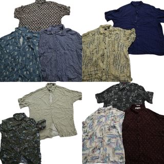 古着卸 まとめ売り 総柄 半袖シャツ 10枚セット (メンズ XL /2XL ) レーヨン100%MIX カラー系 MT2408(シャツ)