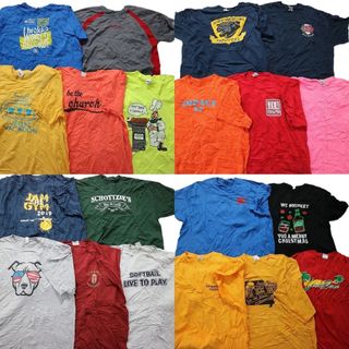 古着卸 まとめ売り カラーmix プリント 半袖Tシャツ 20枚セット (メンズ 2XL ) ワンポイント カジュアル 丸首 英文字プリント MT2434(その他)