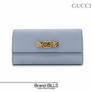 グッチ(Gucci)の未使用品 グッチ インターロッキングG パイソン トリム 長財布 750461 レザー ライトブルー ゴールド金具 JAPAN EXCLUSIVE (財布)