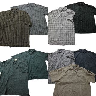 古着卸 まとめ売り チェック柄 半袖シャツ 9枚セット (メンズ XL /2XL /3XL ) 黒ベースMIX ダークカラー MT2520(シャツ)