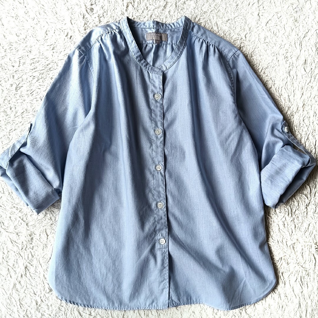 【マーガレットハウエル】バンドカラーシャツ М ブルー 綿100% 長袖 【マーガレットハウエル】バンドカラーシャツ М ブルー 綿100% 長袖